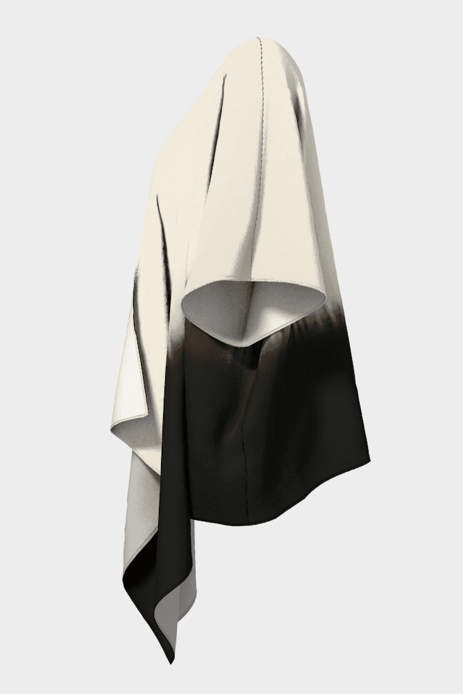 Black and white hooded garment on a light gray background