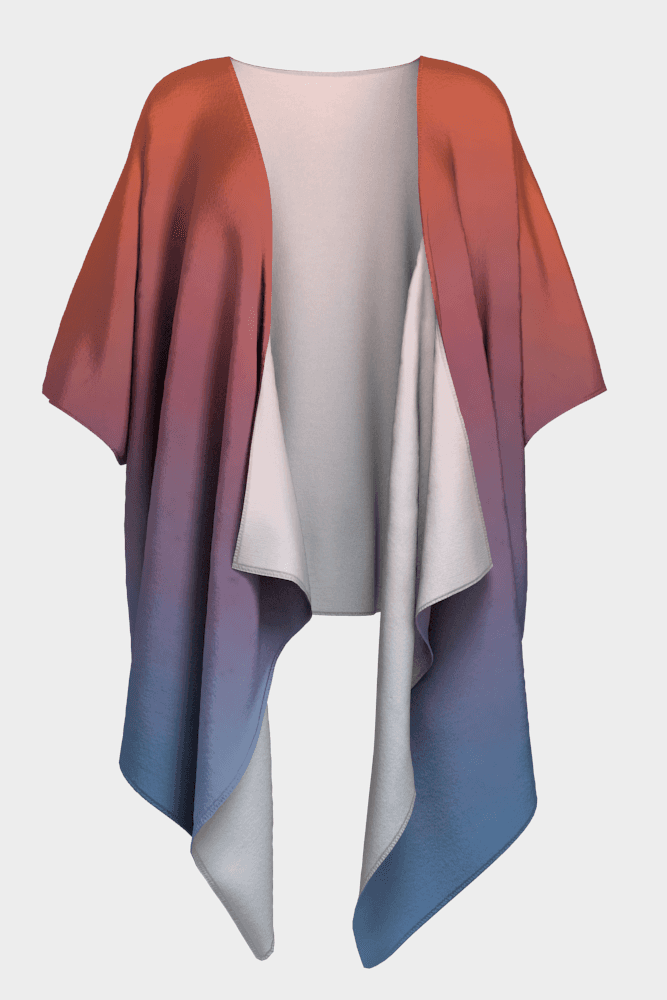 Gradient shawl with red, orange, and blue colors on a white background