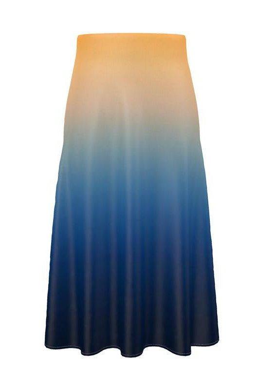 Gradient skirt transitioning from orange to blue on a white background