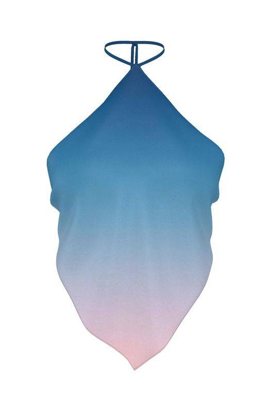 Gradient blue to pink halter top on a white background