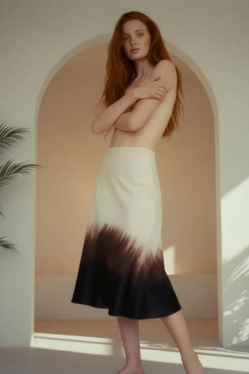 Maia Silk Midi Skirt in Dark Matter