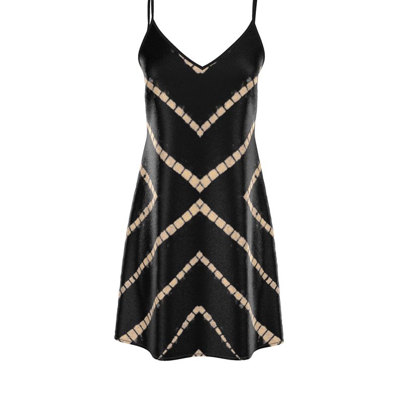 Vela Silk Slip Dress in Striped Shibori