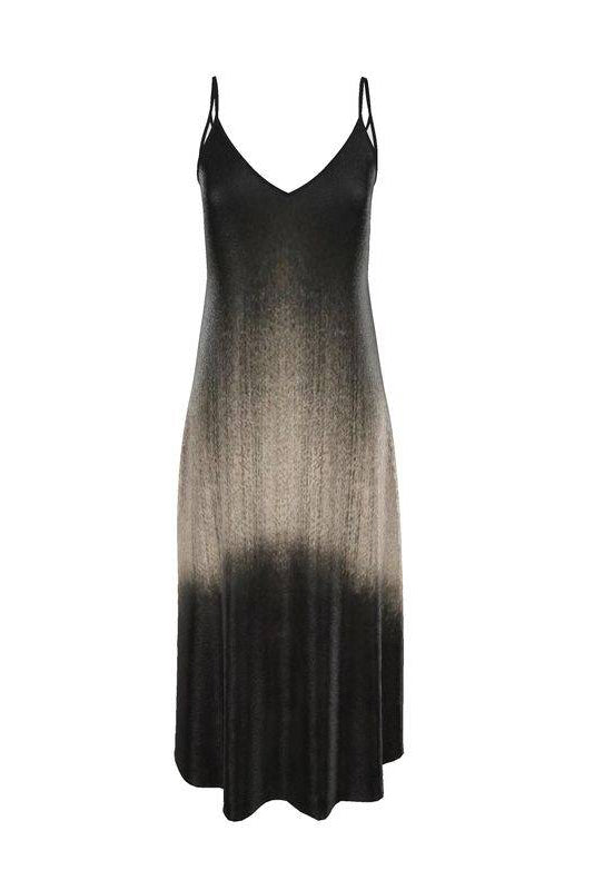 Black to gray gradient slip dress on a white background