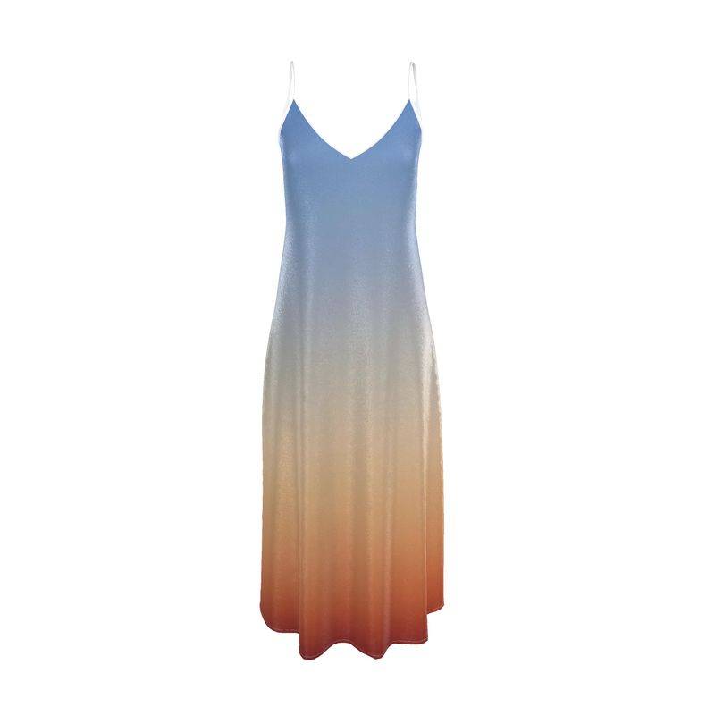 Gradient dress with blue to orange color transition on a white background