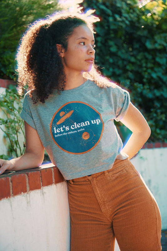 Lets clean up, Tees Organic cotton clothes for women, Organic Cotton Clothing for Women, Organic Cotton Tank Tops, Cotton Organic T Shirts, Organic Cotton T Shirt, Band Tees, Vintage Tees, Rolling Stones Bomber Jacket, Stoned Girls, She's a rainbow, Environmental Slogan Tshirt, Sustainable Fashion Ideas, Sustainable Fashion Dresses, What is sustainability in fashion, Teen sustainable fashion and ethical brands, Sustainable Fashion Course, made to order clothing, made to order shirts,  