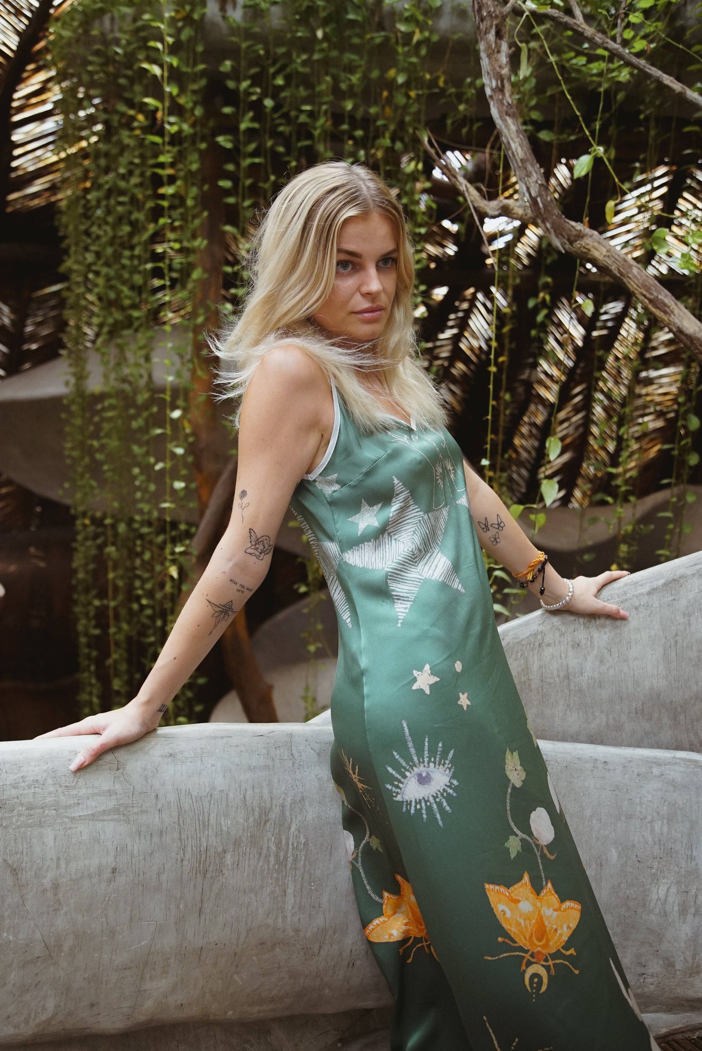 Etsy dress, Maxy Slip Dress, green Dress, green silk dress, jungle dress, Slip maxy Dress, Slip dress, boho Dress, Satin Dress, Retro Slip Dress, Prom Dress, Sustainable Dress, Sustainable Fashion Designers, 90's Slip Dress,   Courtney Barriger, Holding Court, Reformation Dress,