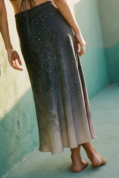 Front view of the Maia Silk Skirt in Star Dust - Limited Edition — non-toxic sustainable silk midi skirt, hand-crafted in London for Holding Court Inc.