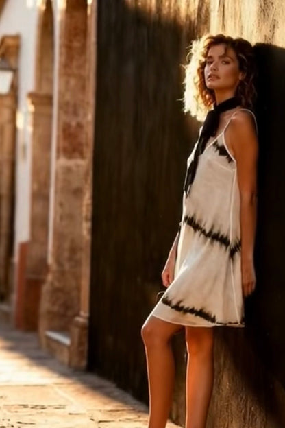 Vela Silk Dress in Tan Shibori
