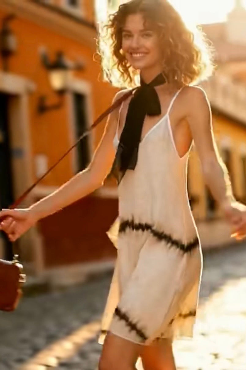 Vela Silk Dress in Tan Shibori