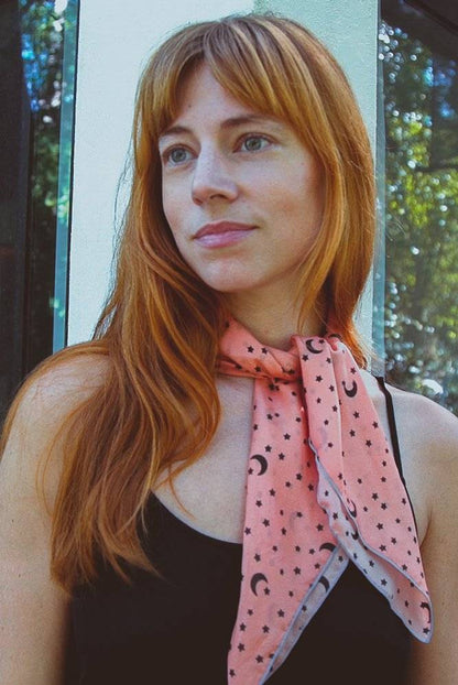 Rust Stardust ScarfHolding Court IncThe Cosmic Connections Scarf in Rust Stardust is lightweight, smooth and breathable. 
It is the perfect light weight scarf. Tie it in your hair, wear as an ascot, orSquare ScarfRust Stardust ScarfHolding Court INCHolding Court INCHolding Court INC