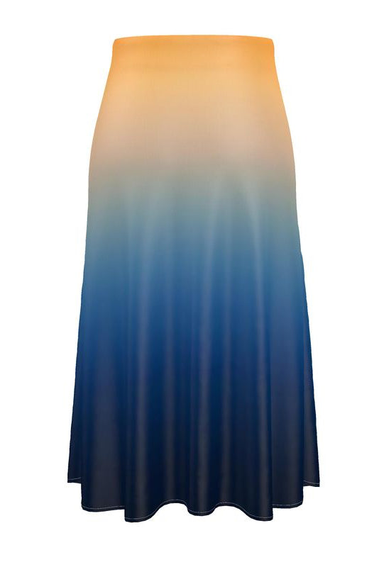 Gradient skirt transitioning from orange to blue on a white background