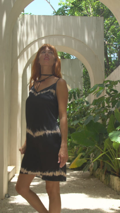 Vela Silk Dress in Black Shibori